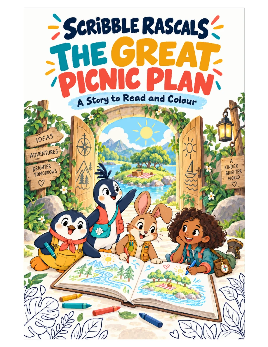 The Great Picnic Plan: Bram, Pebble, Patch and Nell draw an adventure beside a magical doorway